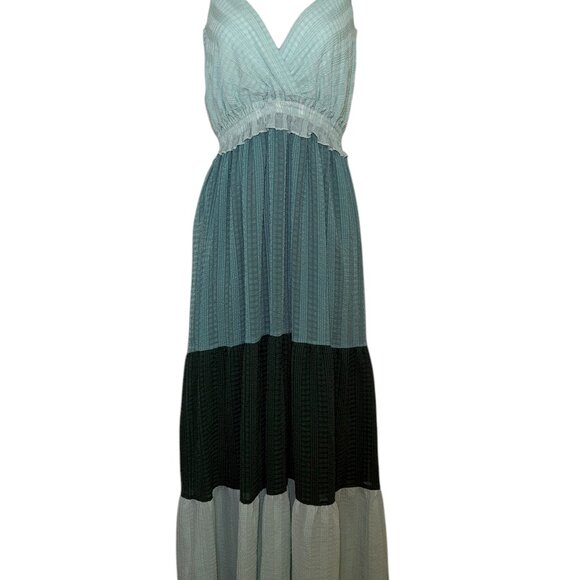 Slate & Willow Blue Tiered Maxi Dress Elastic Waist Size M Summer - Picture 4 of 6